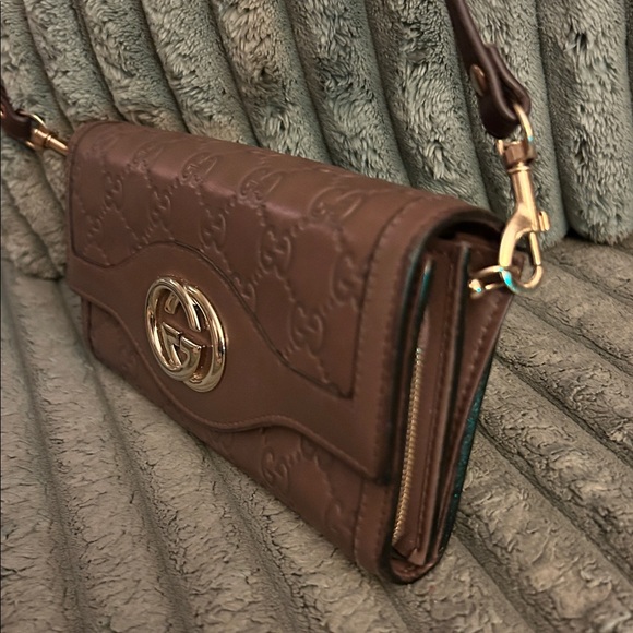 Gucci Vintage Bifold Long Wallet Crossbody Guccissima Embossed GG Leather 4-Way - Picture 10 of 17